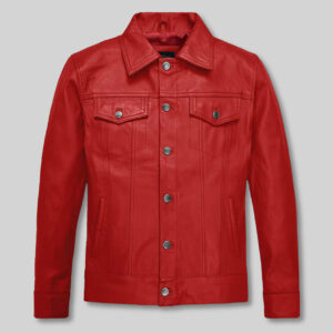 Red Leather Trucker Jacket