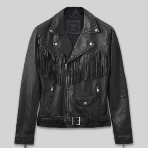 Soft Rich Black Washed & Wax Leather Fringe Jacket #1009