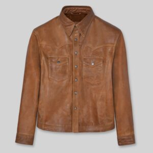 V Tab Leather Shirt Jacket